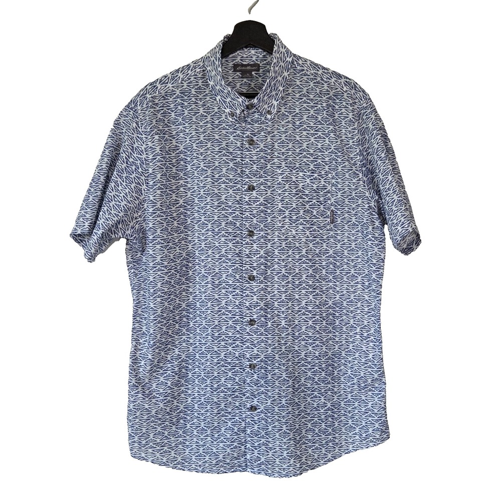 Eddie Bauer Men's Classic Fit Repeat Mountain Logo Print Button Dn Shirt Sz LT